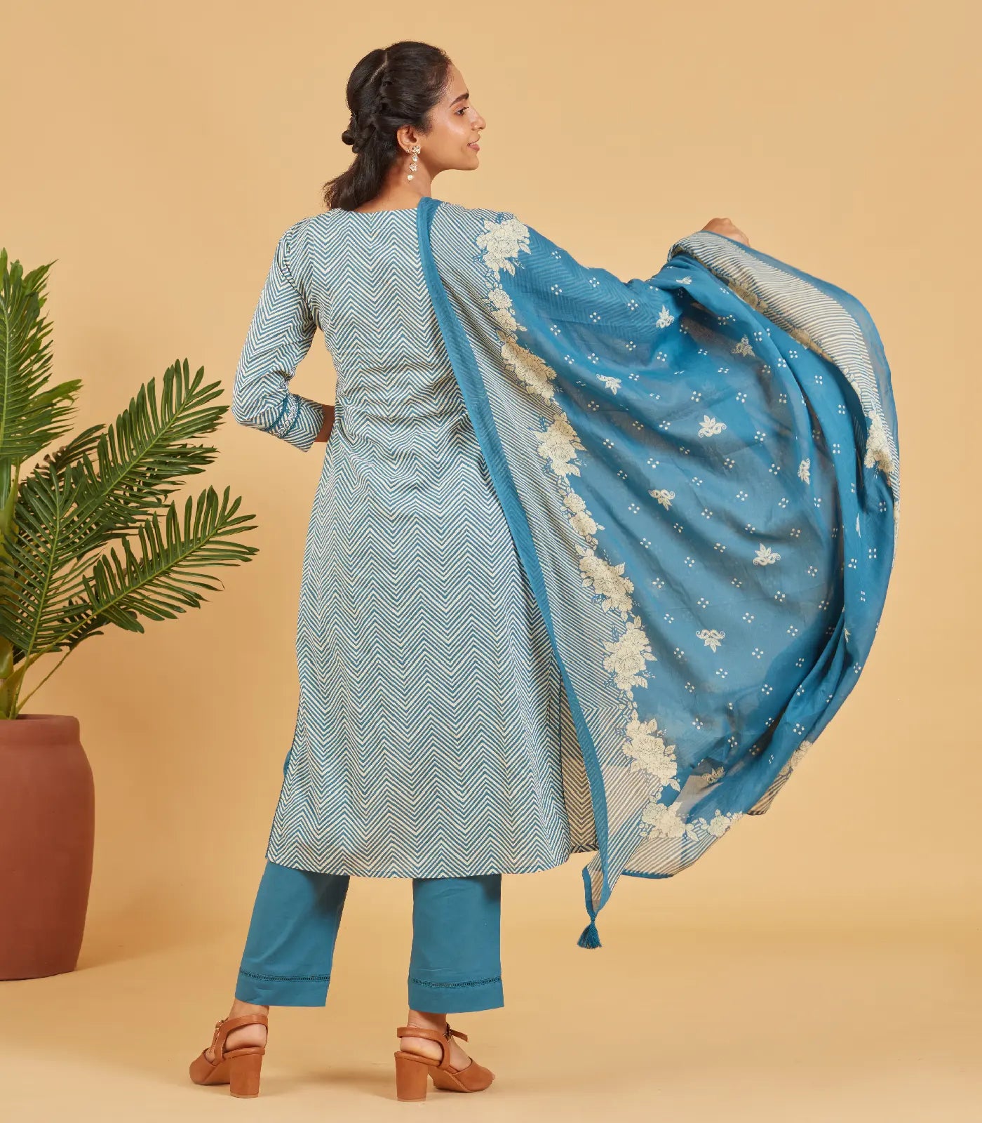 Classic Blue Cotton Kurta Set With Matching Dupatta