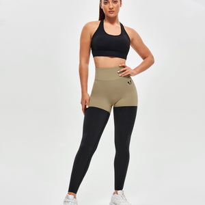 Cargo Athletic Leggings - Beige and Black