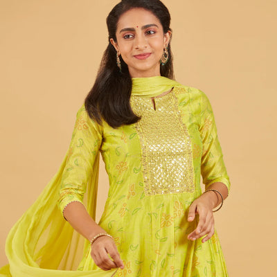 Yellow Green Kurta Set With Matching Dupatta