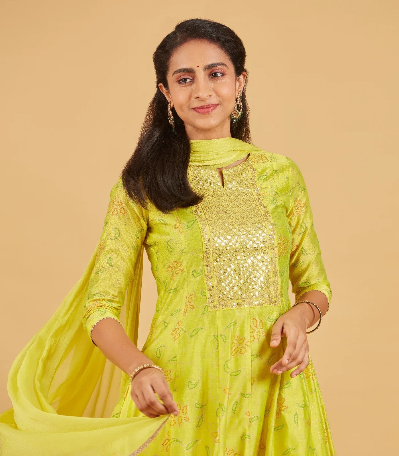 Yellow Green Kurta Set With Matching Dupatta