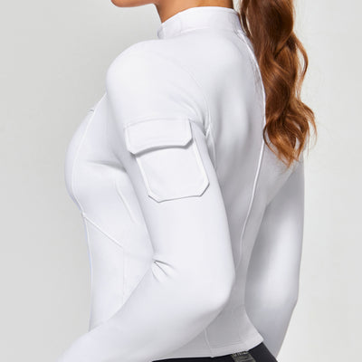 Stand Collar Fitness Moto Jacket - White