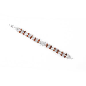 Real Rudraksha Silver Bracelet with Om Embedded in Surya Double Line for Men