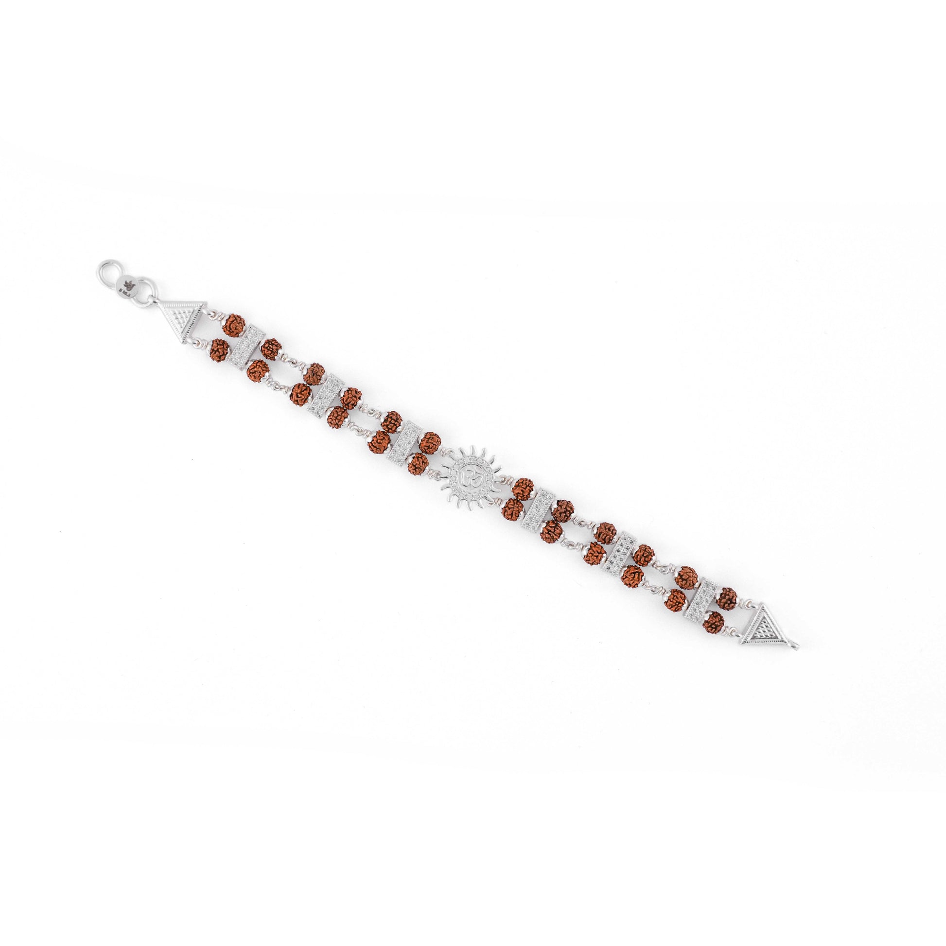 Real Rudraksha Silver Bracelet with Om Embedded in Surya Double Line for Men