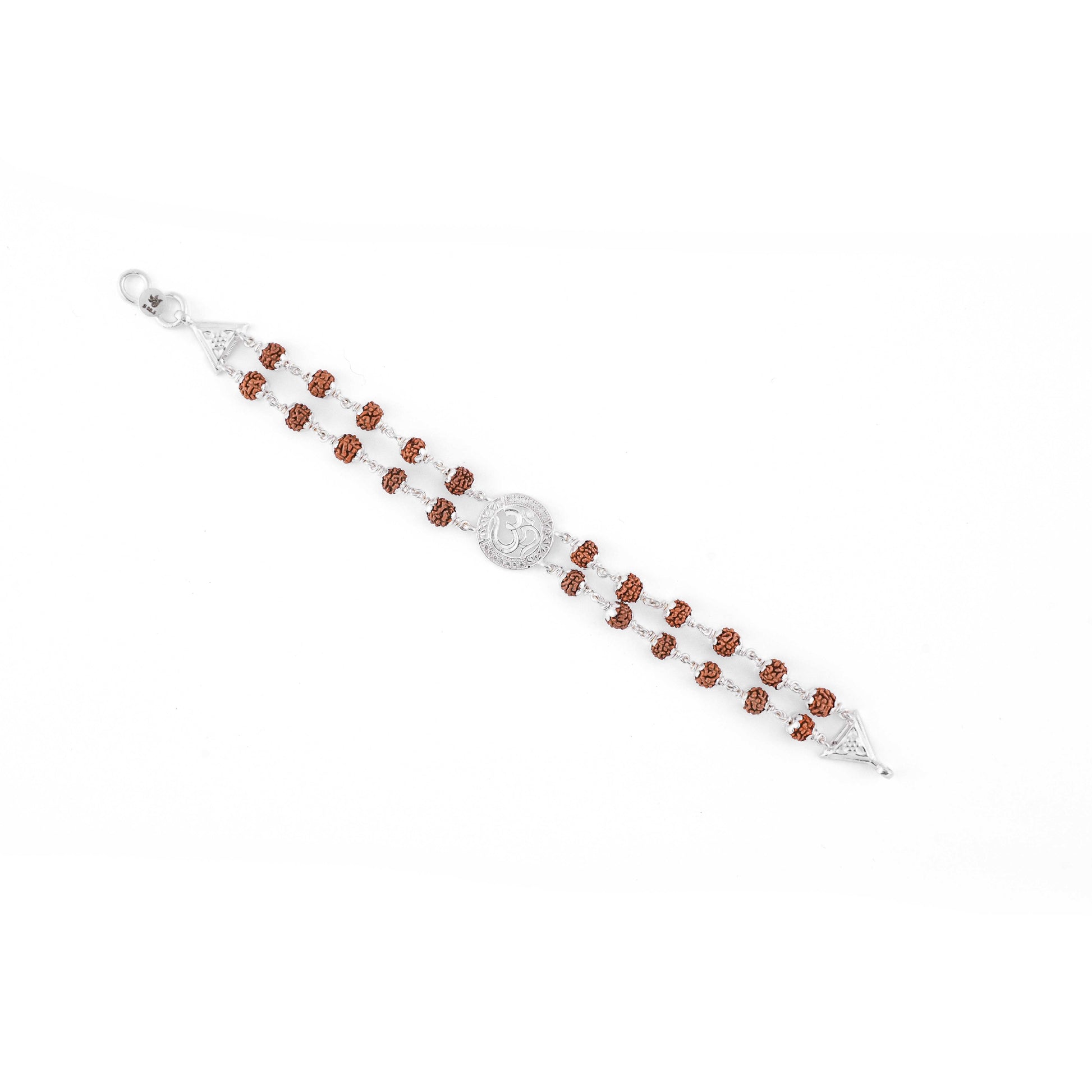 Rudraksha Silver Om Middle Double Line Bracelet