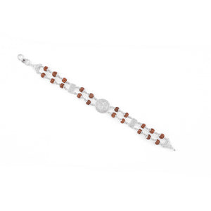 Original Rudraksha Silver Bracelet with Central Om in Circular Sphere Double Line for Men