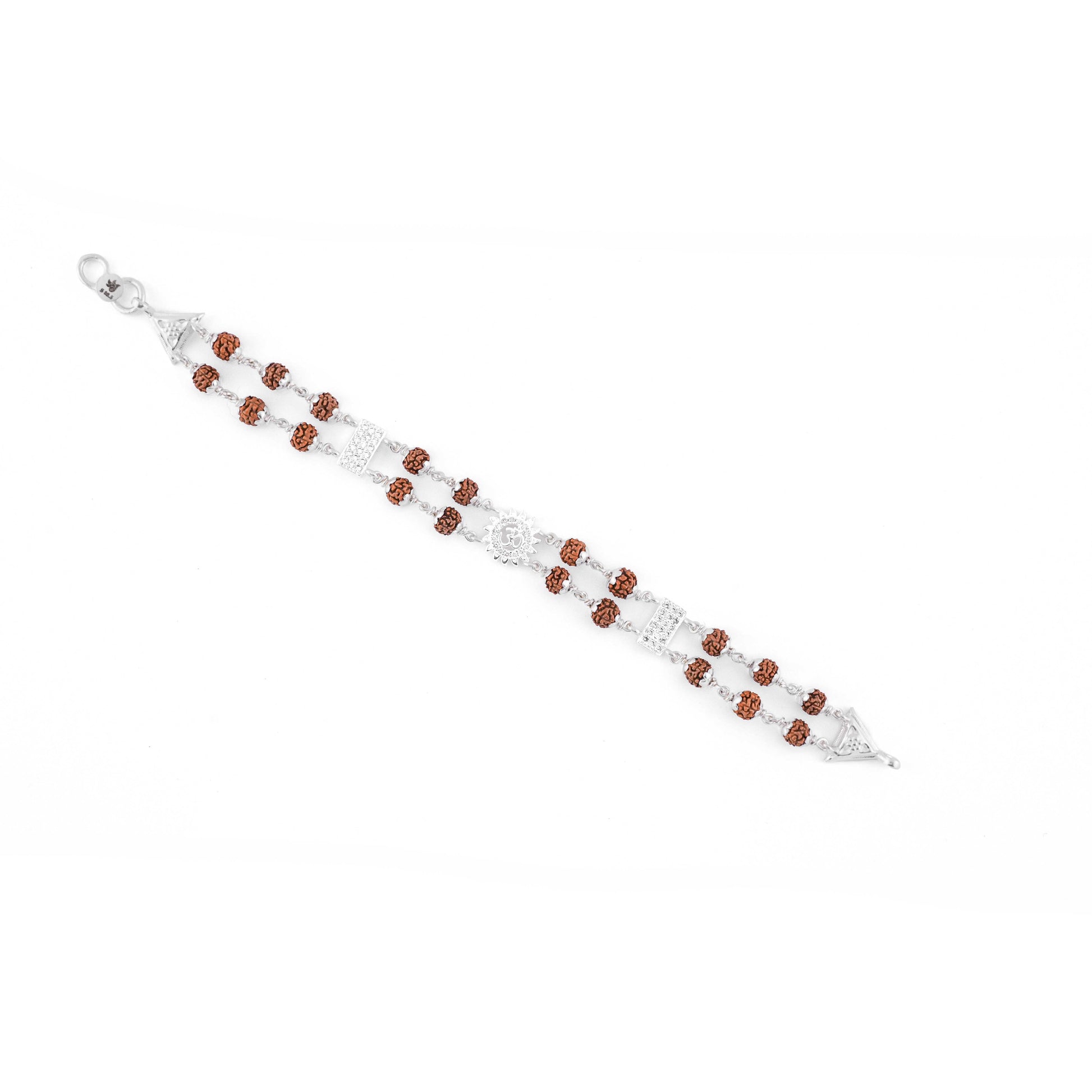 Rudraksha Silver Om With Sunface Double Line Bracelet