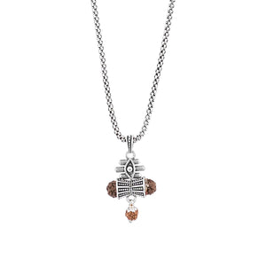 Rudraksha Damru & Lord Shiva Third Eye Pendant with Silver Chain