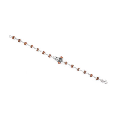 Rudraksha Silver Bracelet with Om Damru Single Line for Men
