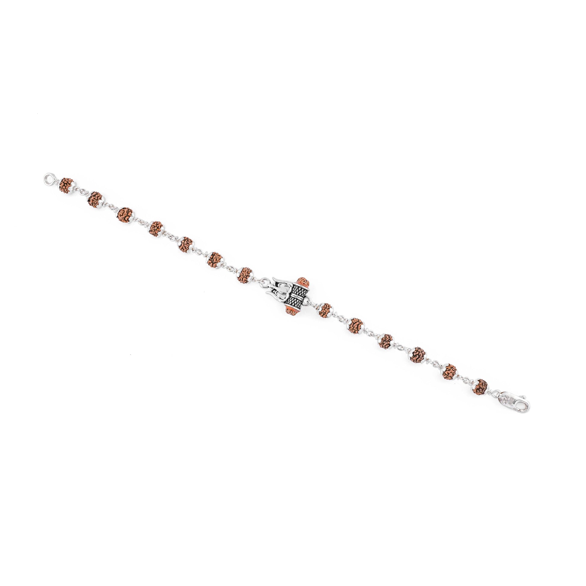 Rudraksha Silver Bracelet with Om Damru Single Line for Men