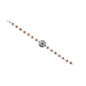 Silver Rakhi with Ganesh in a Designer Circular Sphere and Single Line Rudraksha