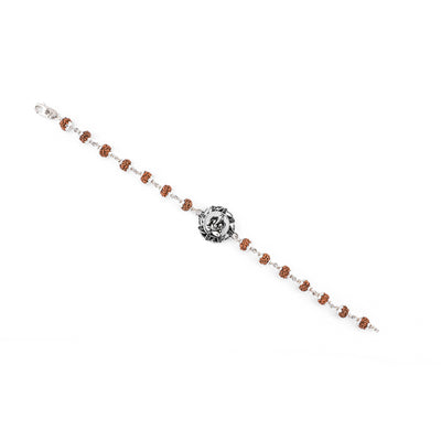 Silver Rakhi with Ganesh in a Designer Circular Sphere and Single Line Rudraksha