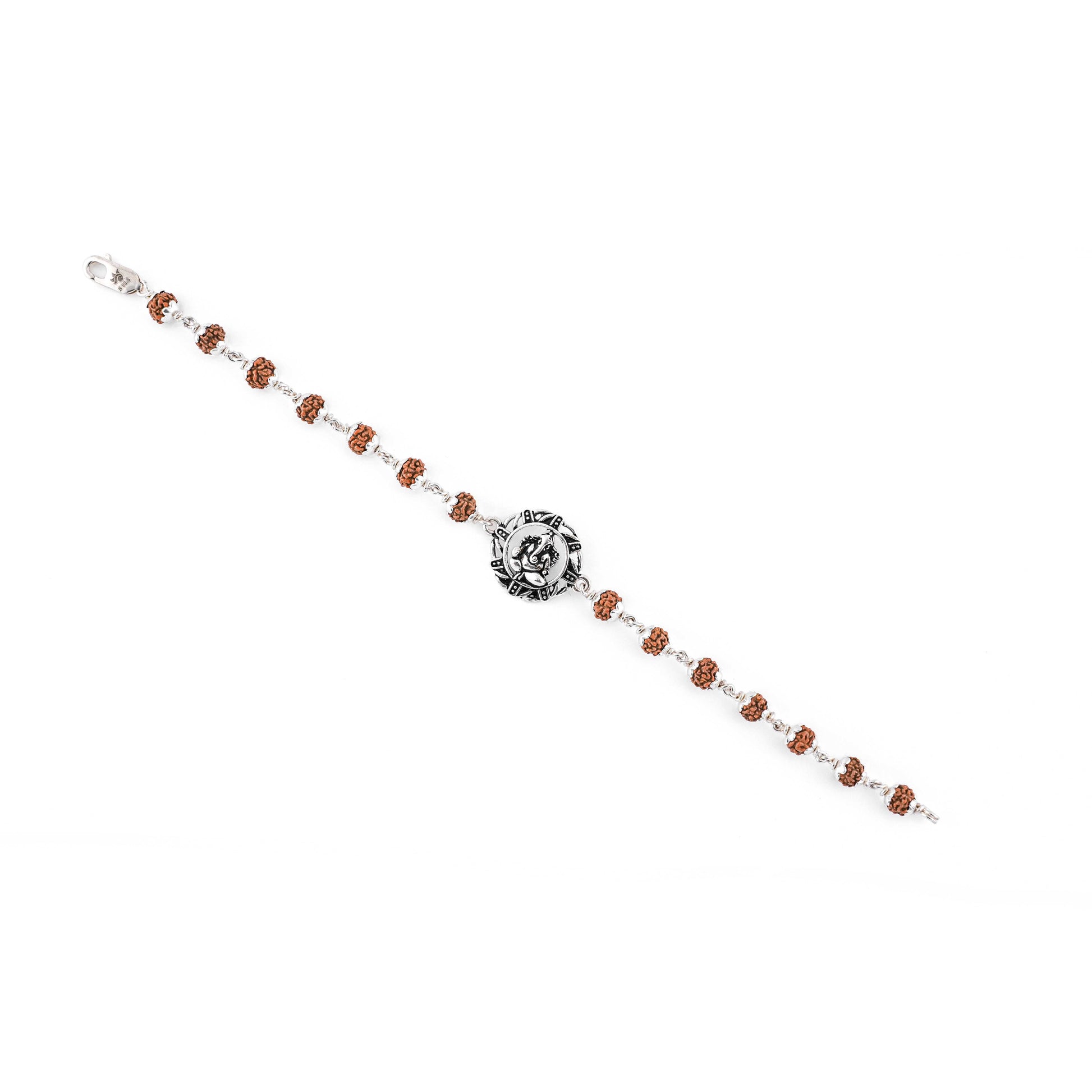 Rudraksha silver bracelet with Ganesh in a designer circular sphere single line