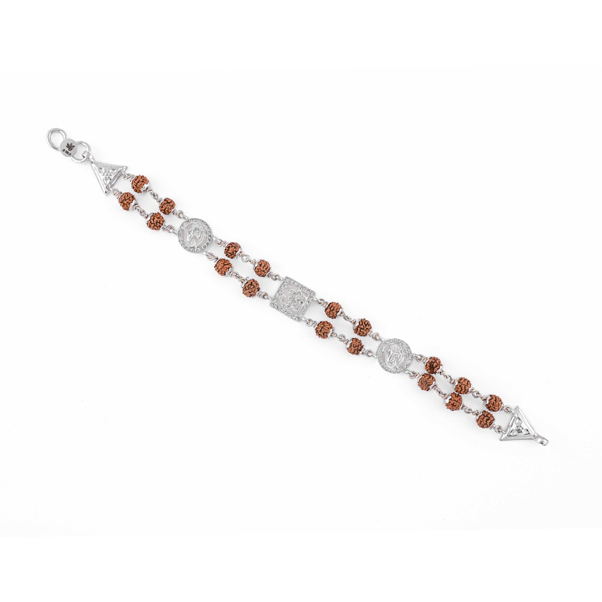 Silver Rakhi with Rudraksha, Om, and Ganesh, Double Line Design