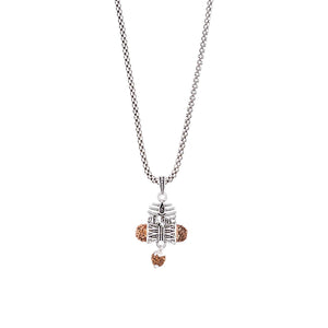 Rudraksha Mahakaal Damru Pendant with Silver Chain
