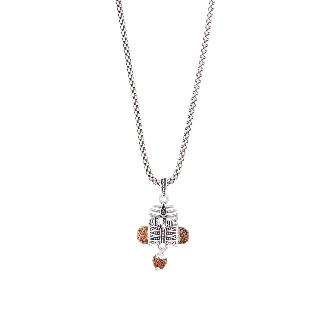 Rudraksha Mahakaal Damru Pendant with Silver Chain