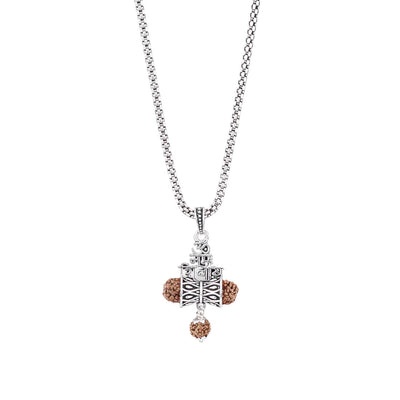 Rudraksha Om Namah Shivay Damru Pendant with Silver Chain