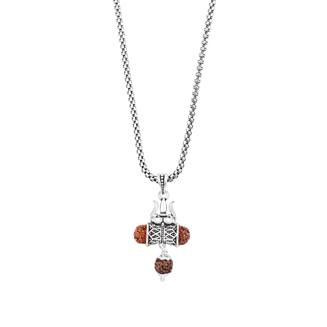 Rudraksha Trishul and Damru Pendant with Silver Chain