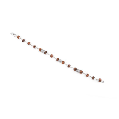 Silver Rakhi with Rudraksha and Three Diamond Cylinders