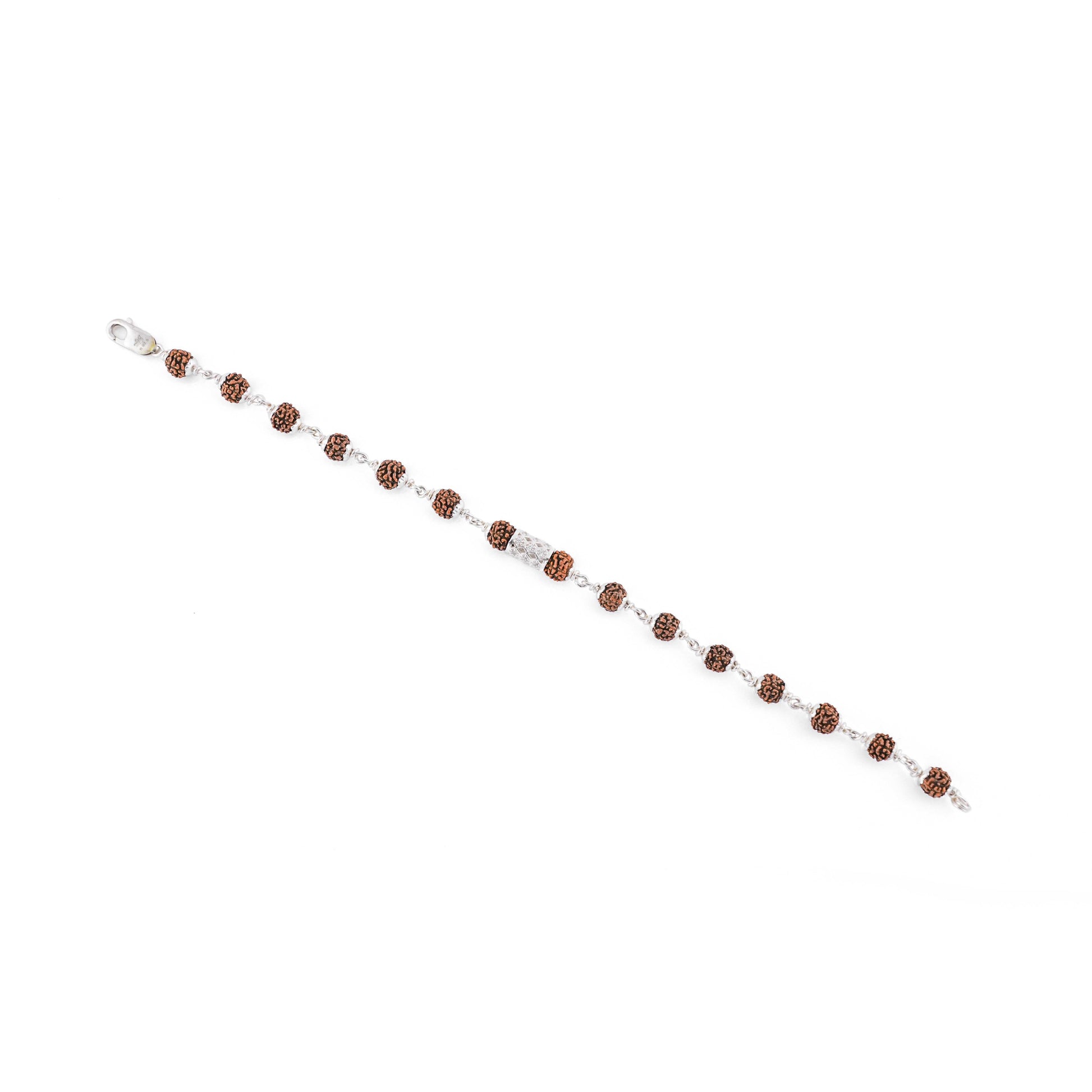 Silver Rakhi with Diamond Cylinder and Rudraksha