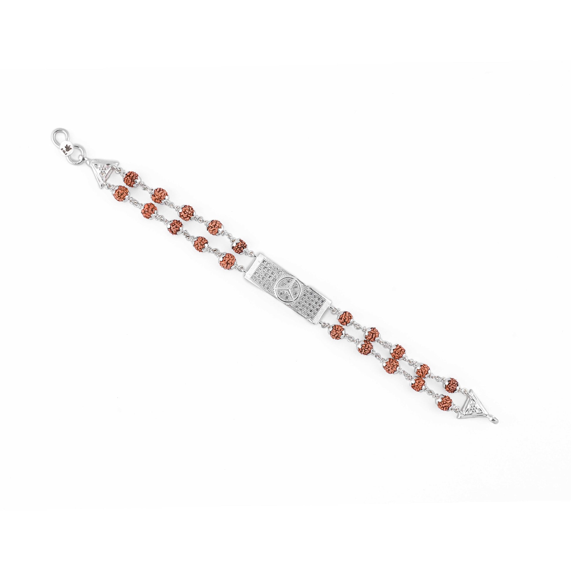 Rudraksha Silver Mercedes Symbol Double Line Bracelet