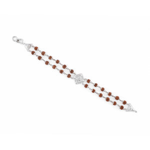 Silver Rakhi with Rudraksha, Om, and Rhombus Double Line Design