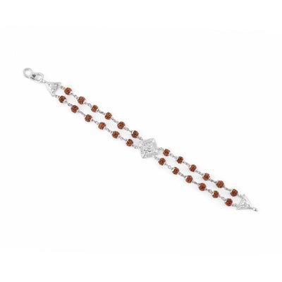 Rudraksha Silver Om Rhombus Double Line Bracelet