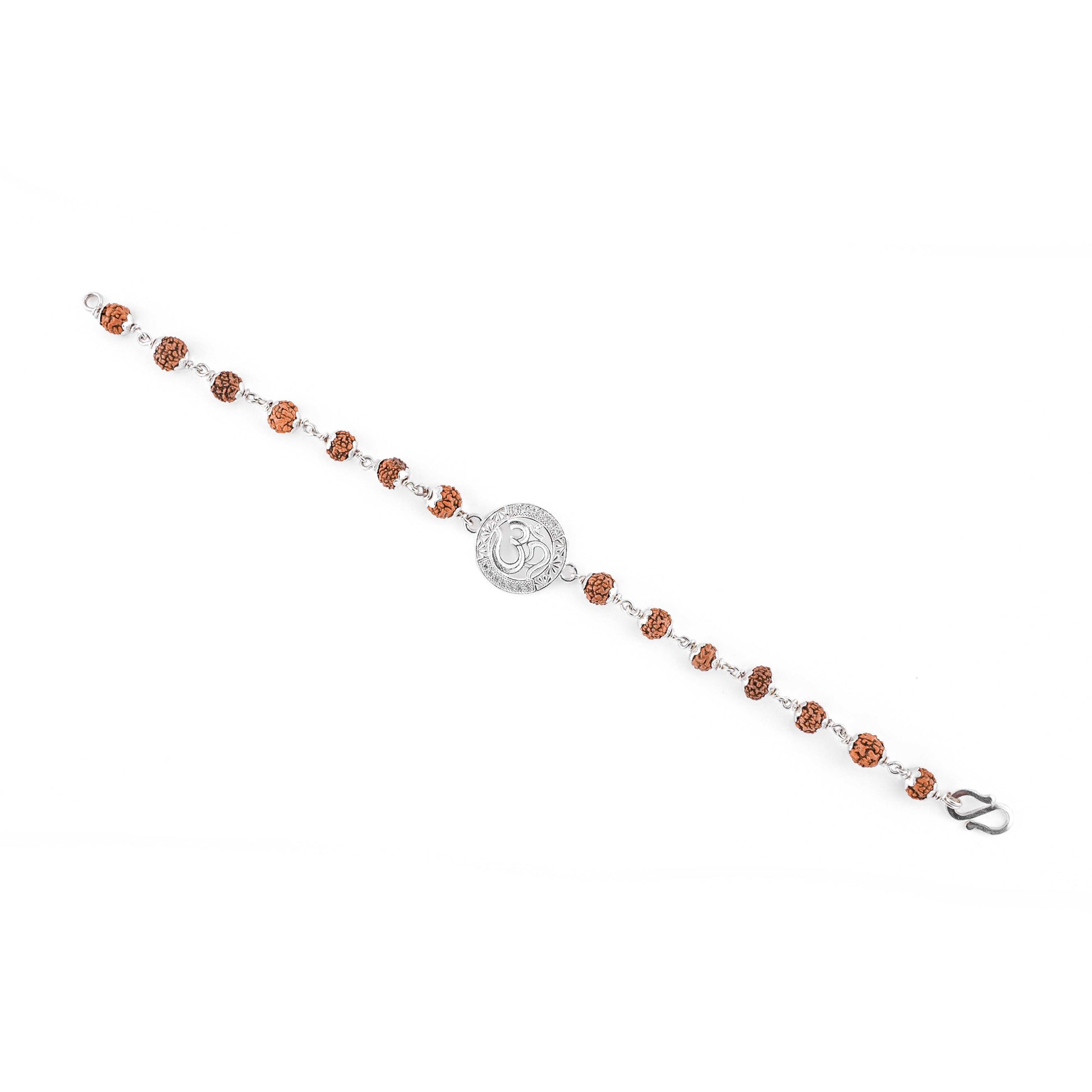 Rudraksha Silver bracelet with Om Single Line for men