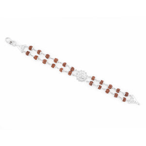 Silver Rakhi with Rudraksha, Om Flower Design, Double Line Bracelet