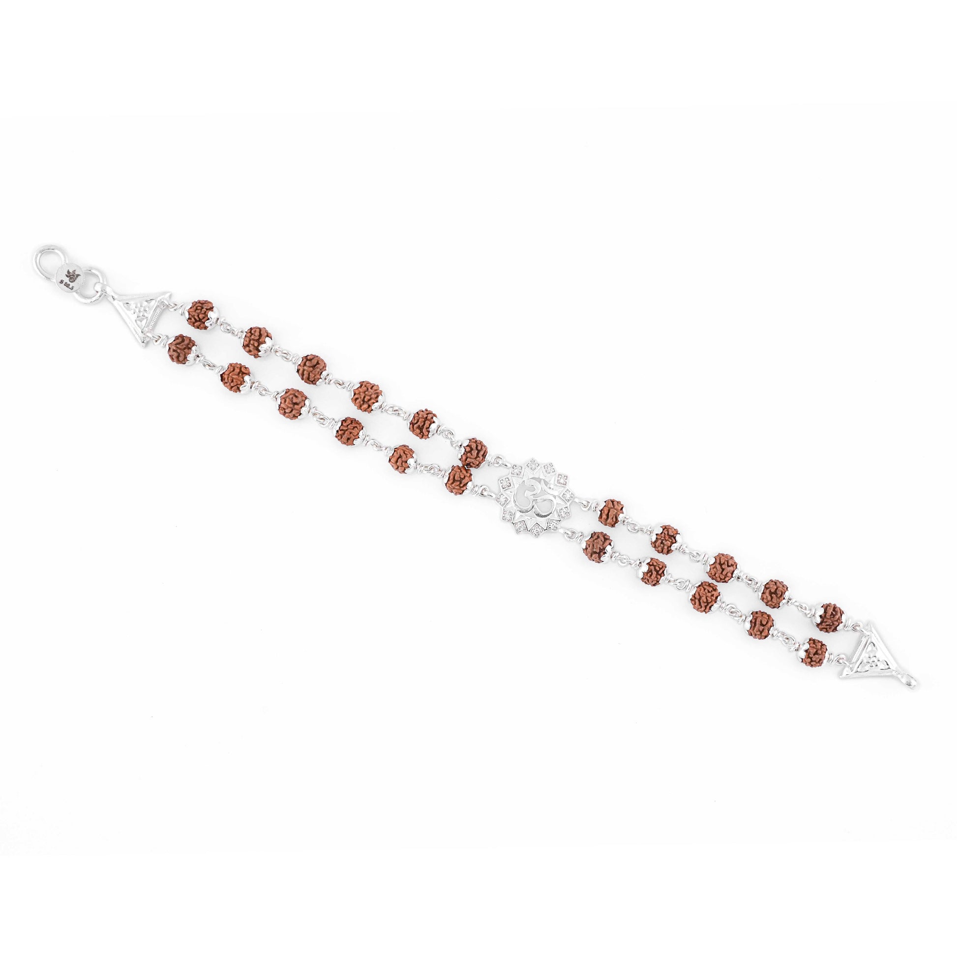 Rudraksha Silver Om Flower double line Bracelet