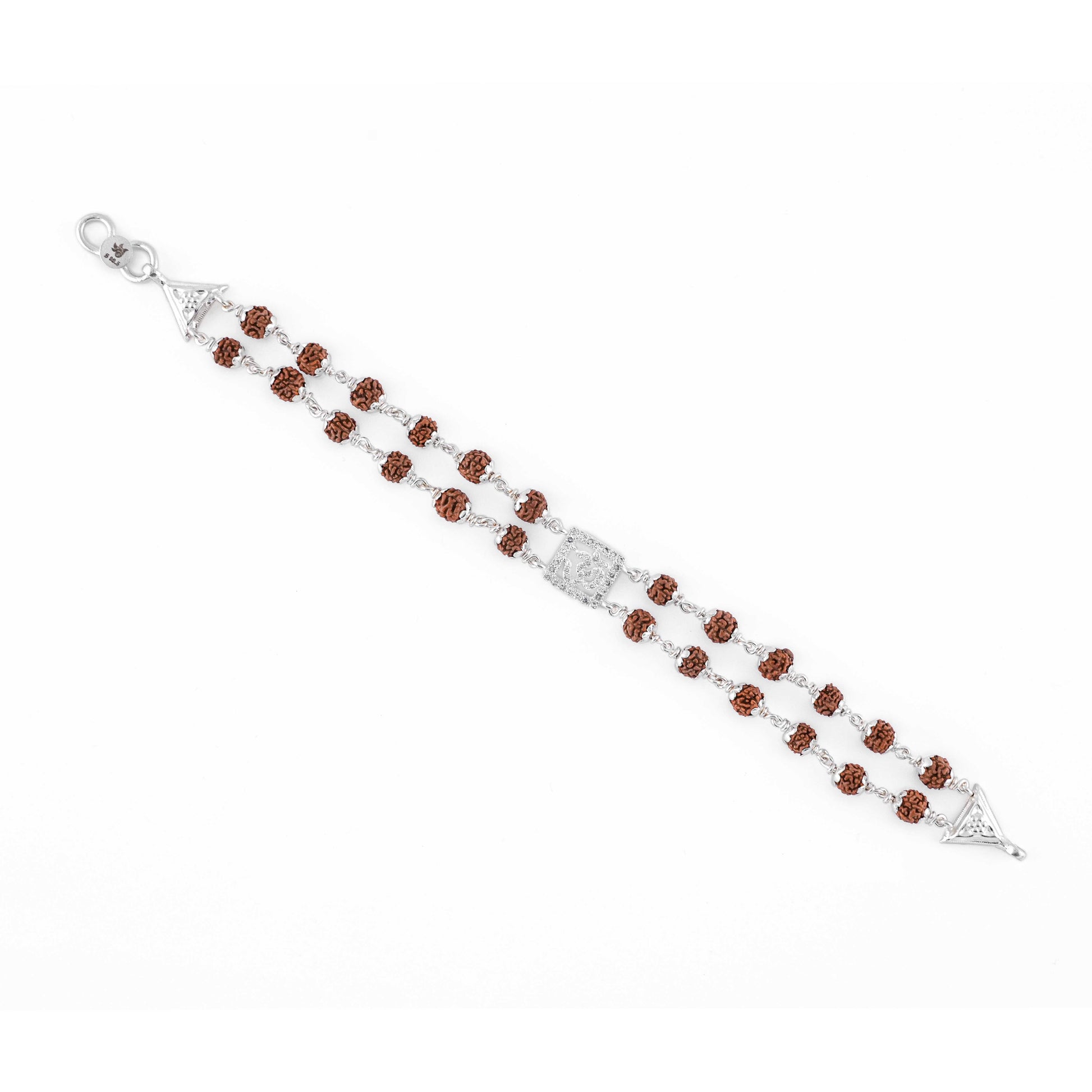Rudraksha Silver Square Daimond Om double line Bracelet