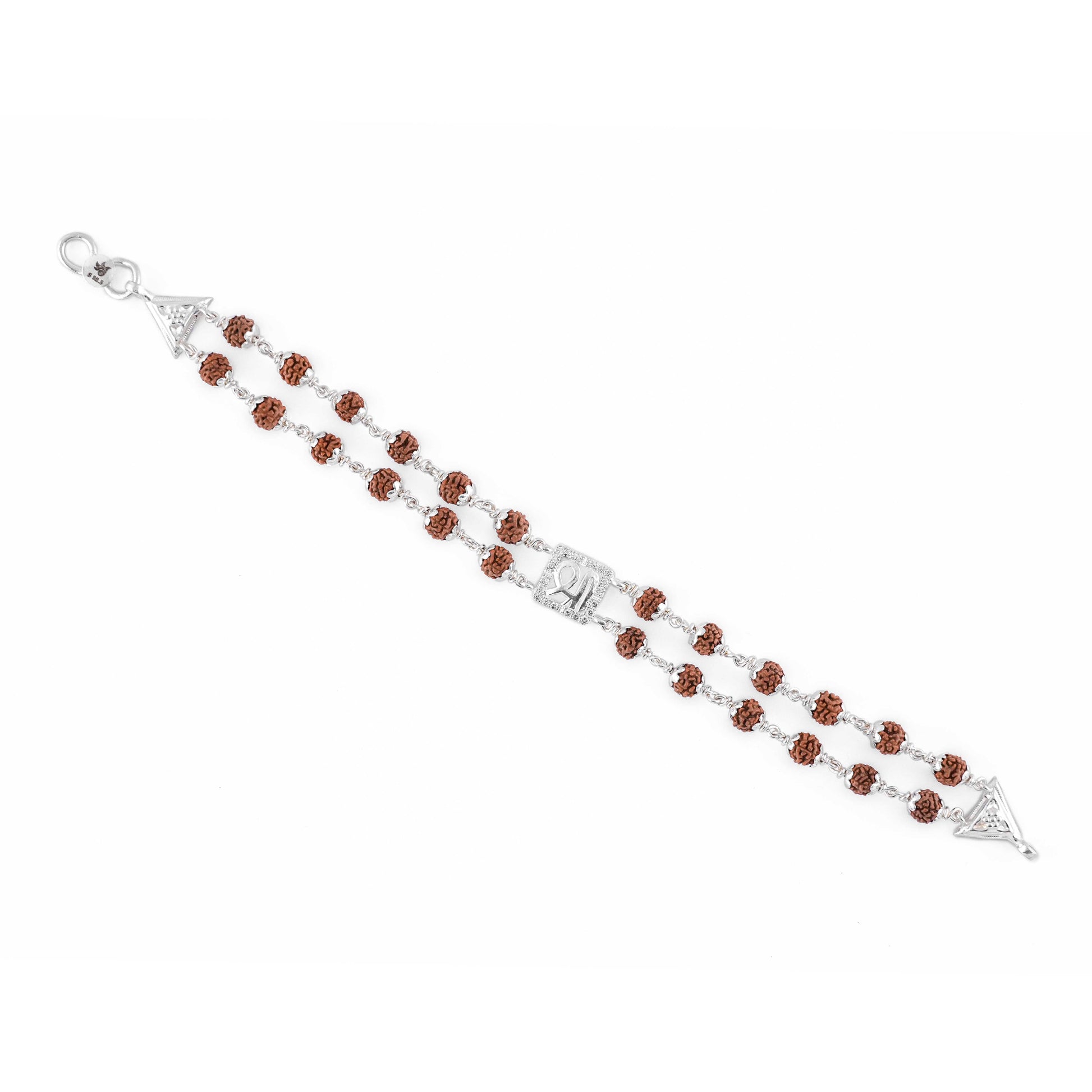 Rudraksha Silver Shree in Square double line bracelet