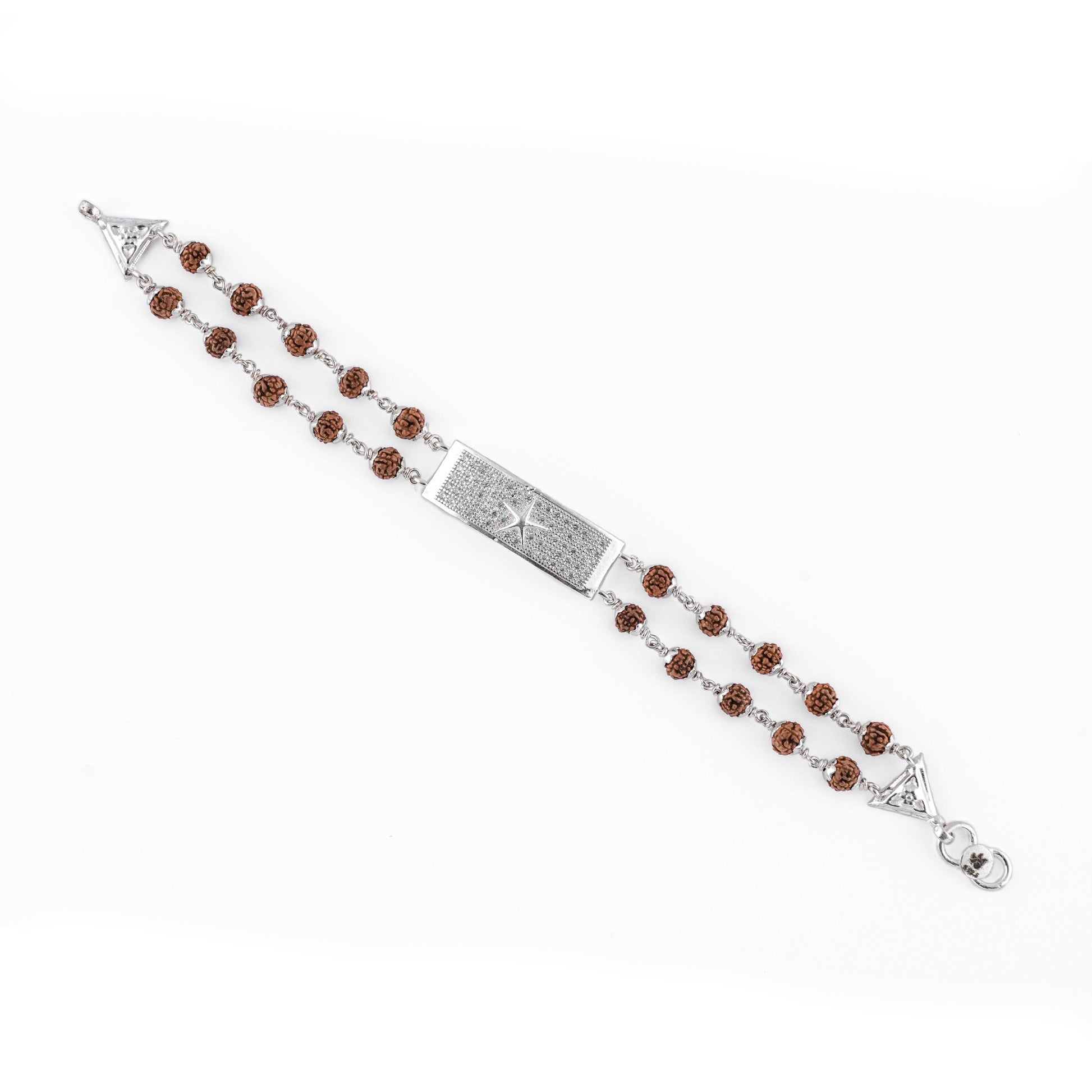 Rudraksha Silver Star Symbol double line  Bracelet