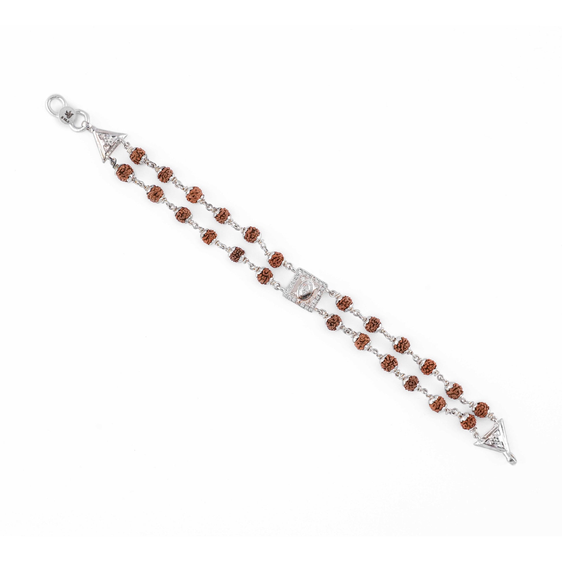 Rudraksha Silver Tortoise Symbol double line Bracelet