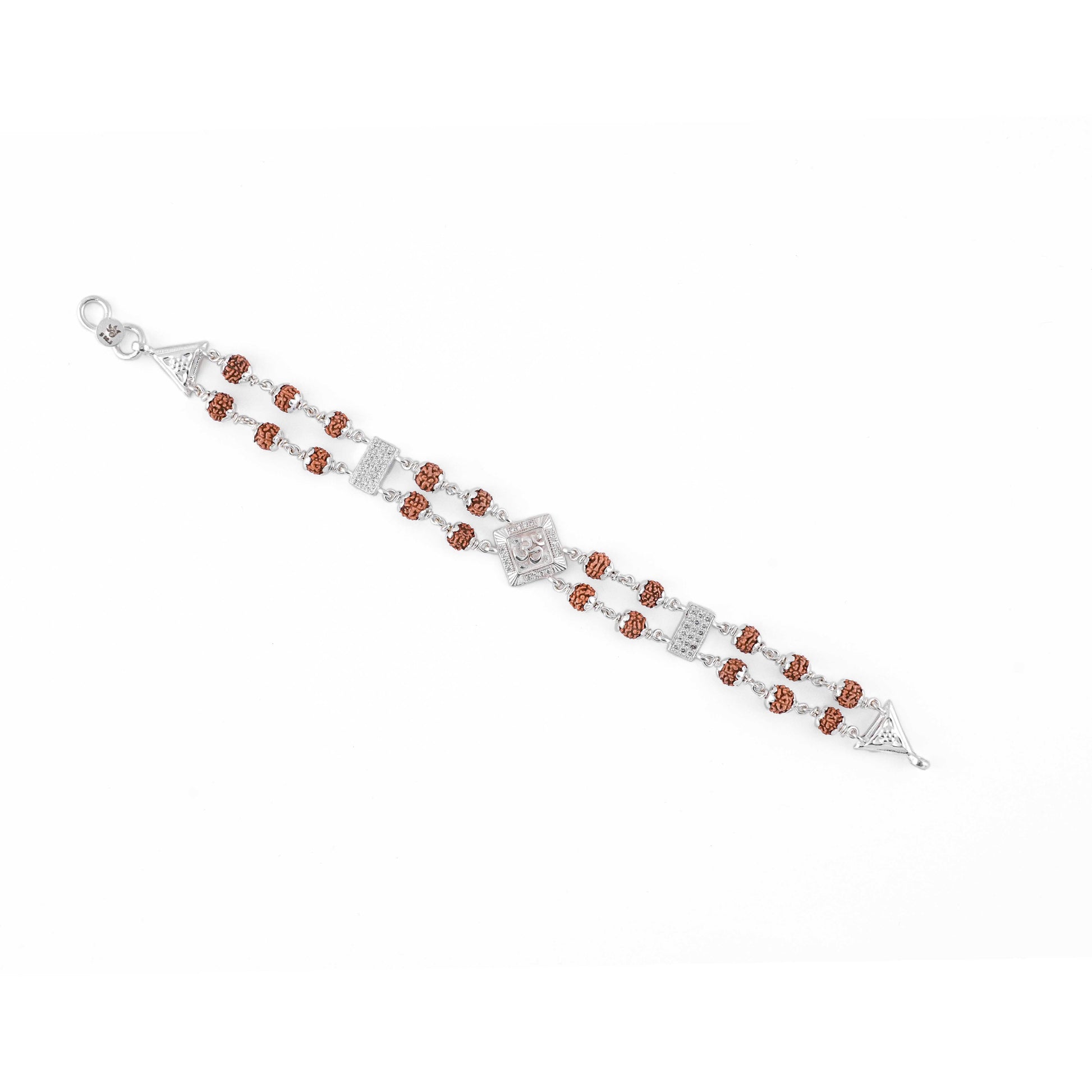 Rudraksha Silver Om Brooch double line Bracelet