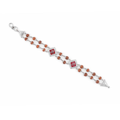 Rudraksha Silver Two Om double line bracelet