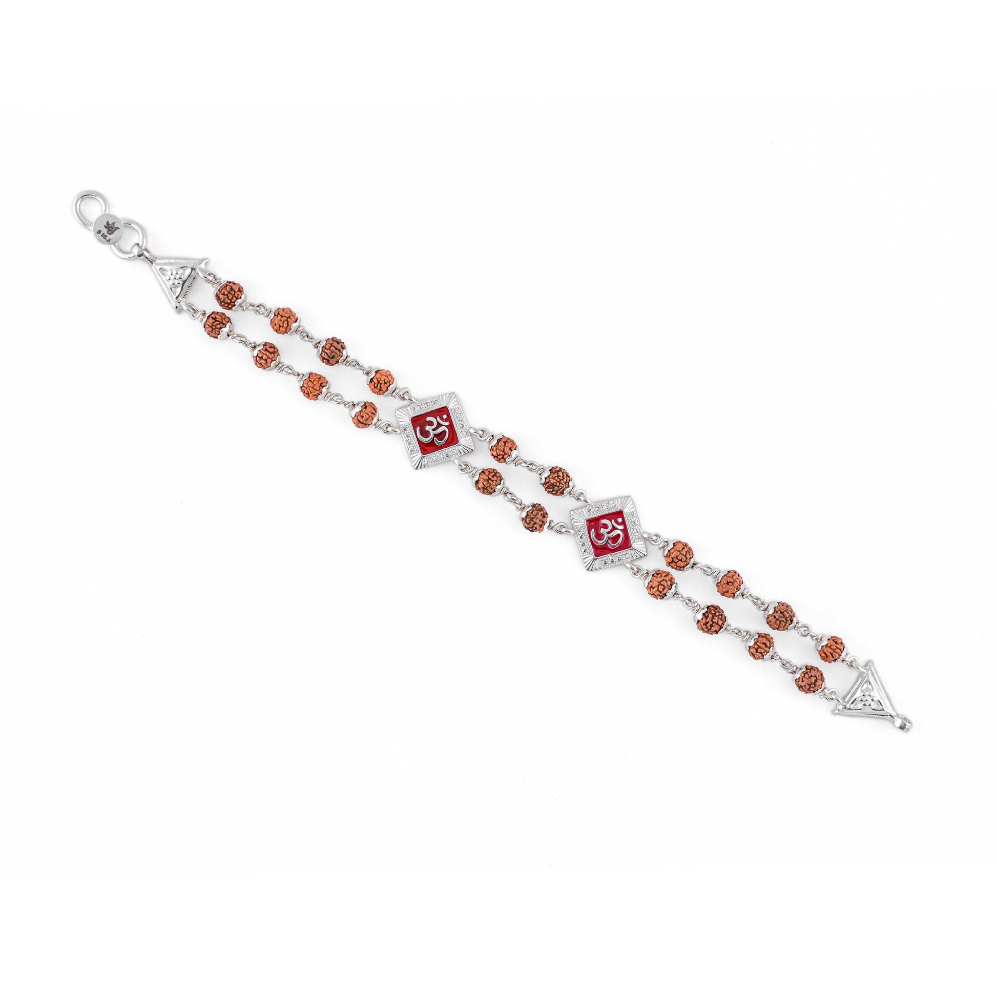 Rudraksha Silver Two Om double line bracelet