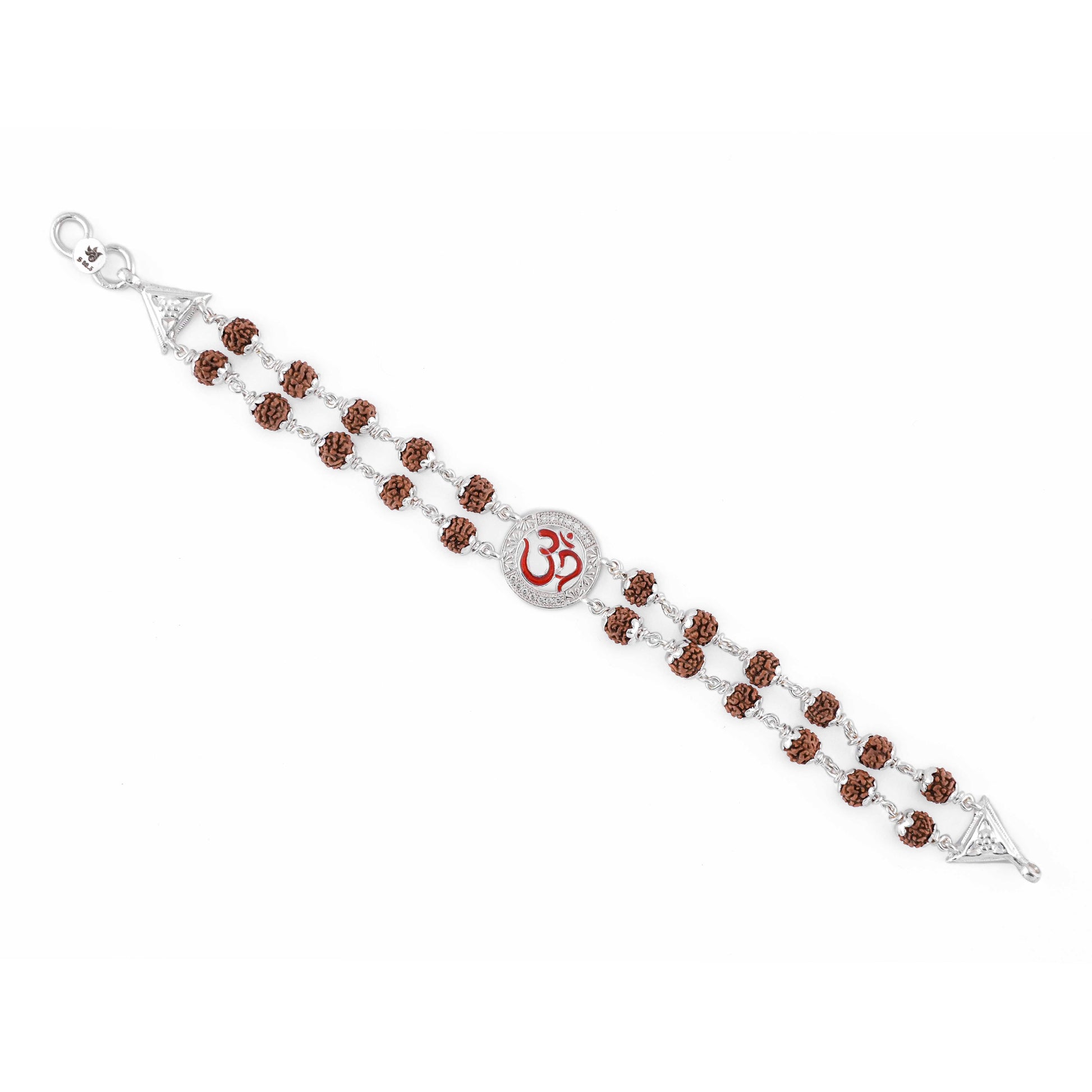 Rudraksha Silver Om in Round Shape double line Bracelet