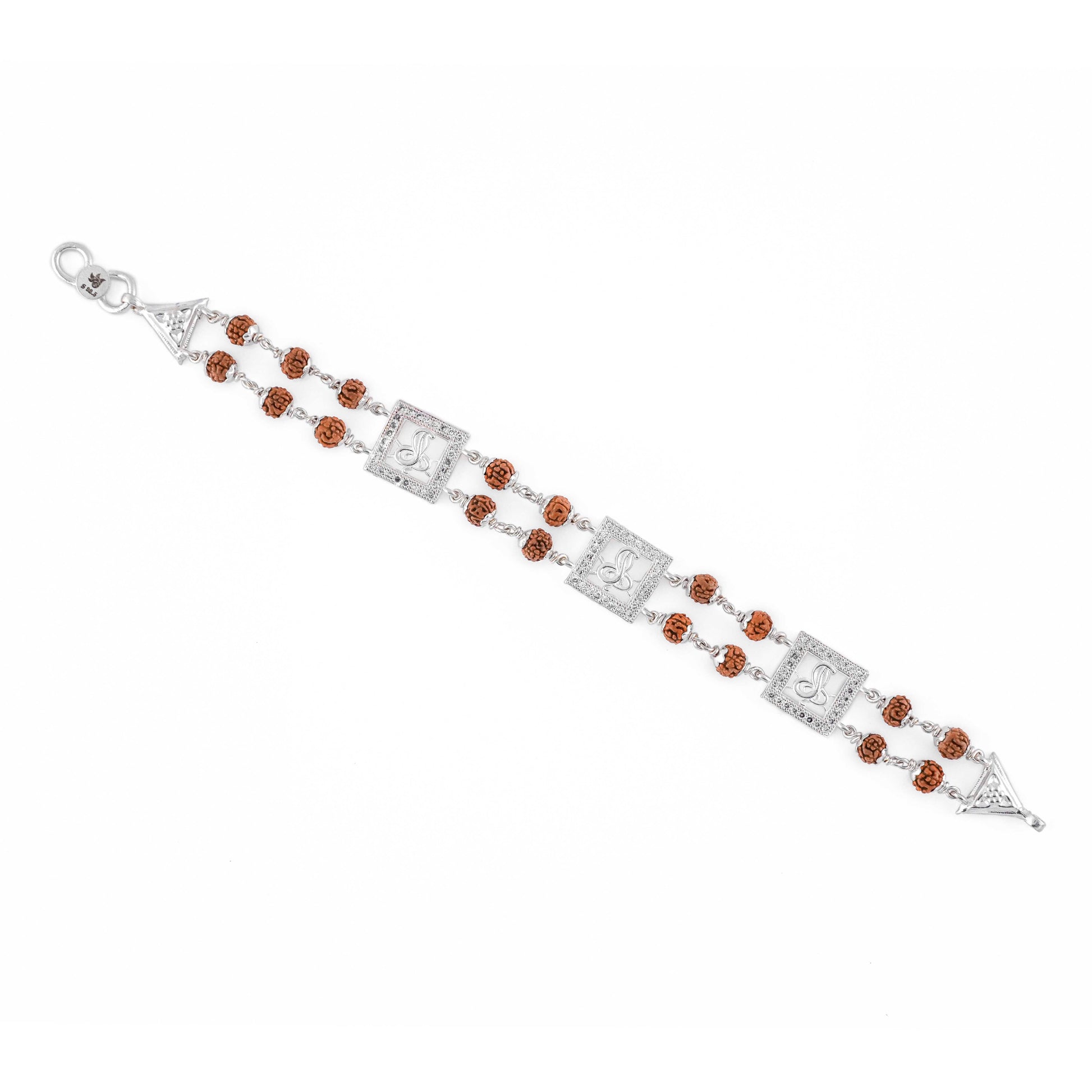 Rudraksha Silver Three Brooch Goga double line bracelet