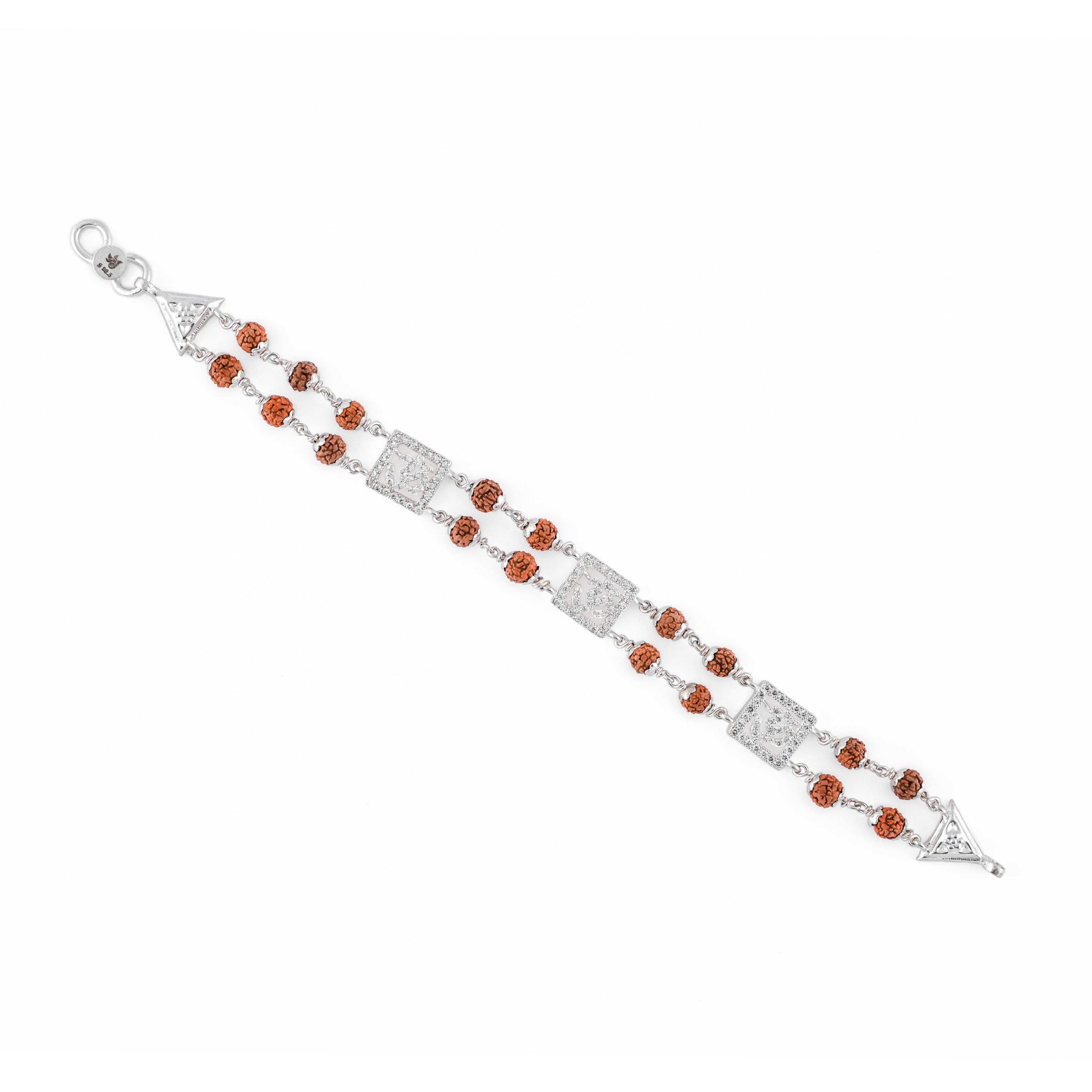 Silver Rakhi with Rudraksha and Three Om, Double Line Design