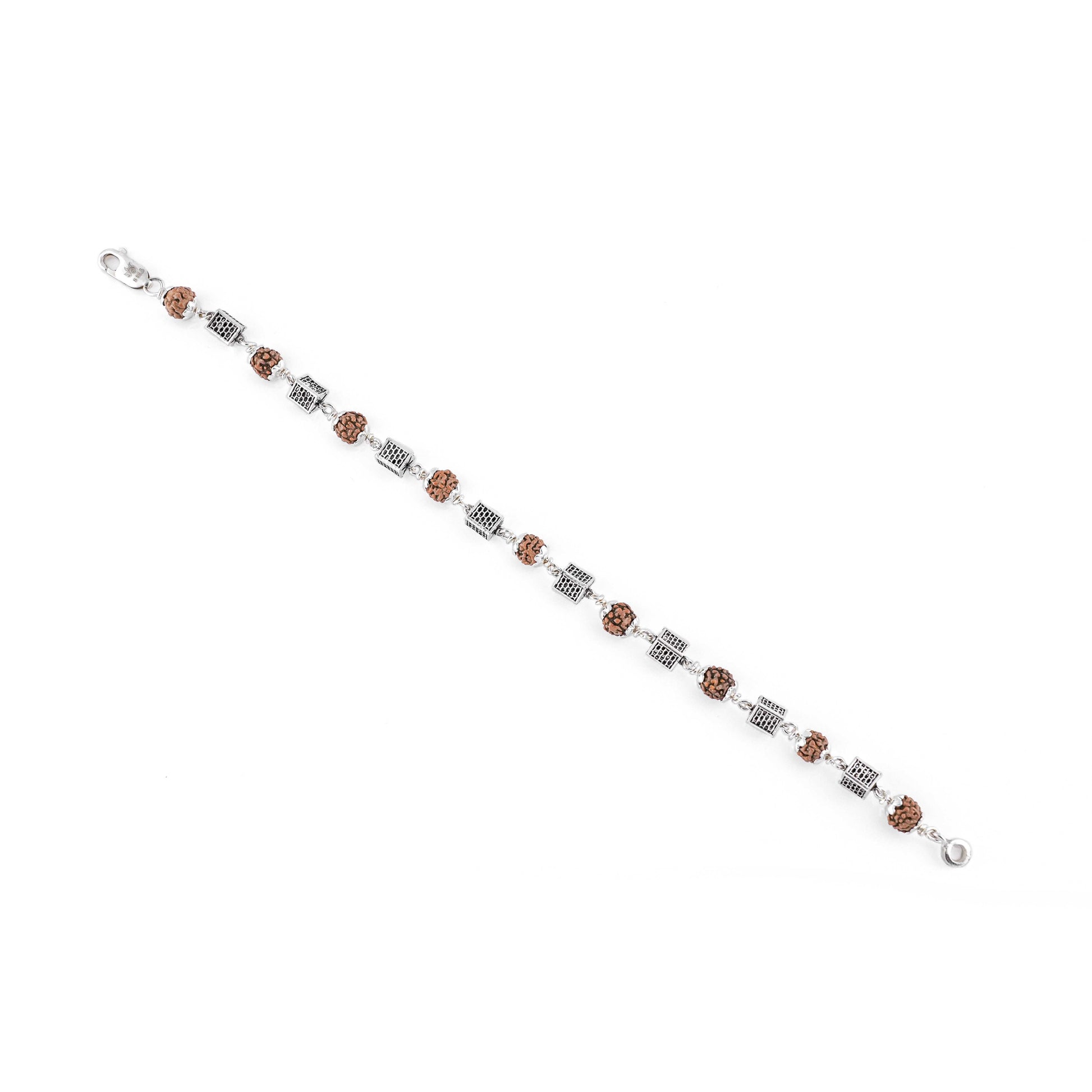 Rudraksha Silver Square Cylinder Bracelet.