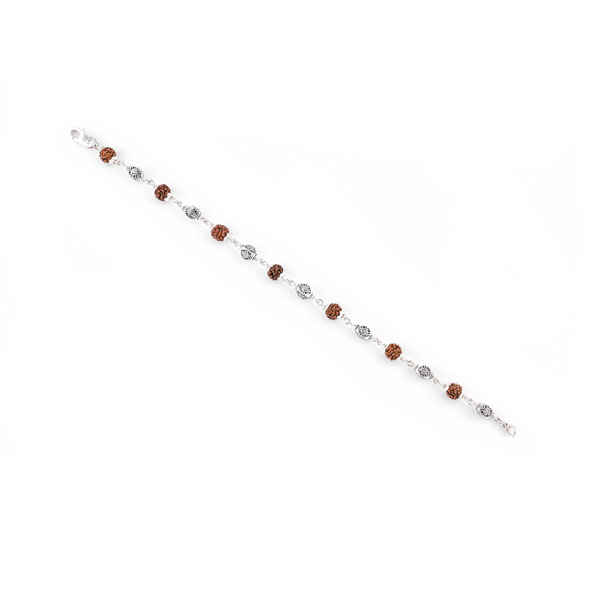 Rudraksha and Hollow Circular Silver Beads Bracelet
