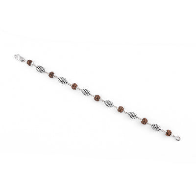 Rudraksha Silver Hollow Oval Beads Bracelet.