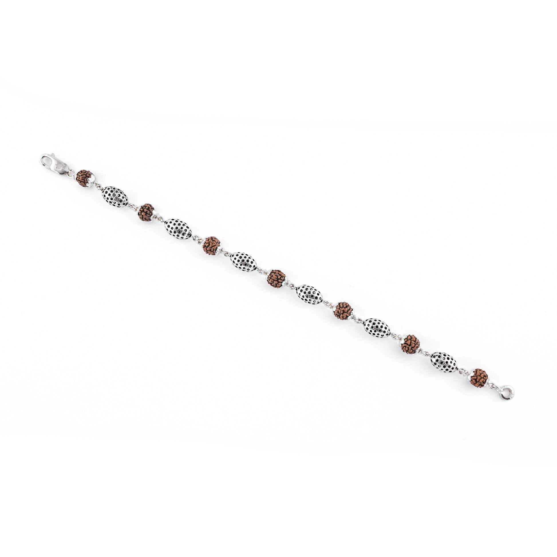 Rudraksha Silver Hollow Oval Beads Bracelet.