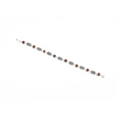 Rudraksha and Hollow Cylindrical Silver Beads Bracelet