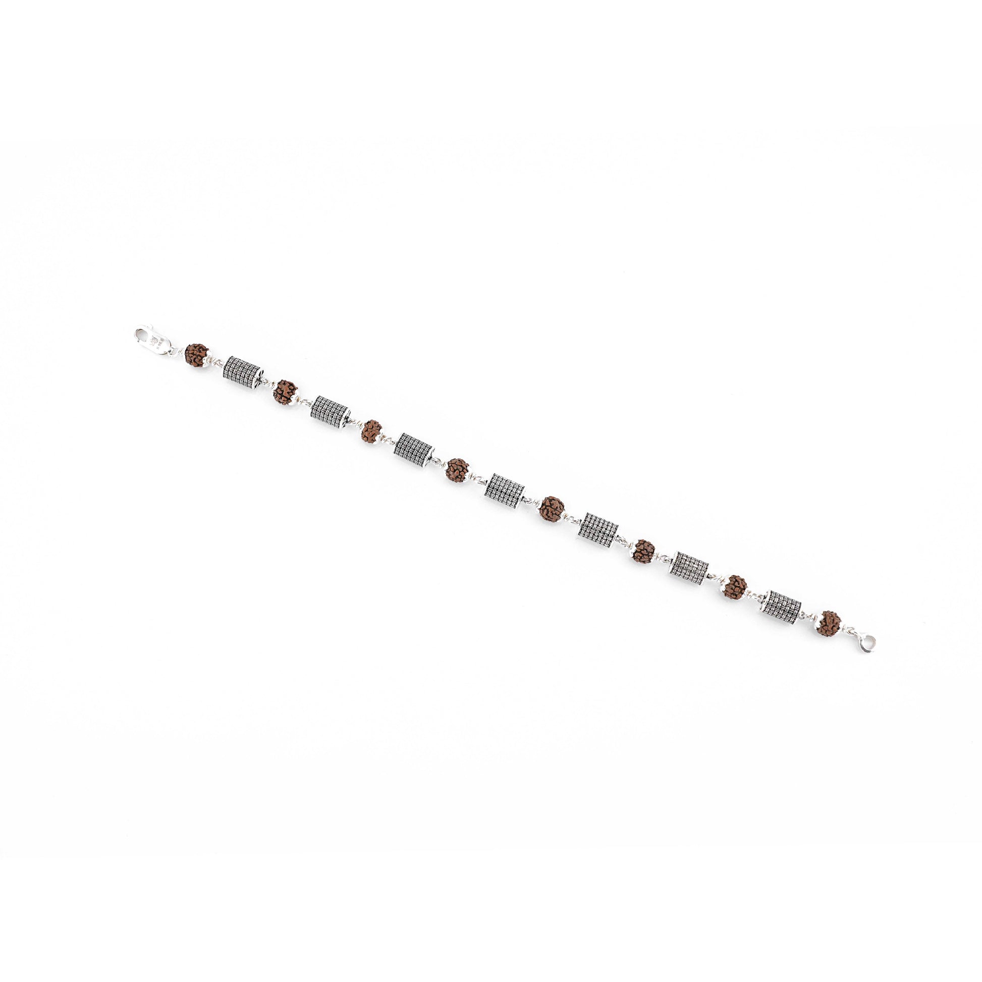 Rudraksha and Hollow Cylindrical Silver Beads Bracelet
