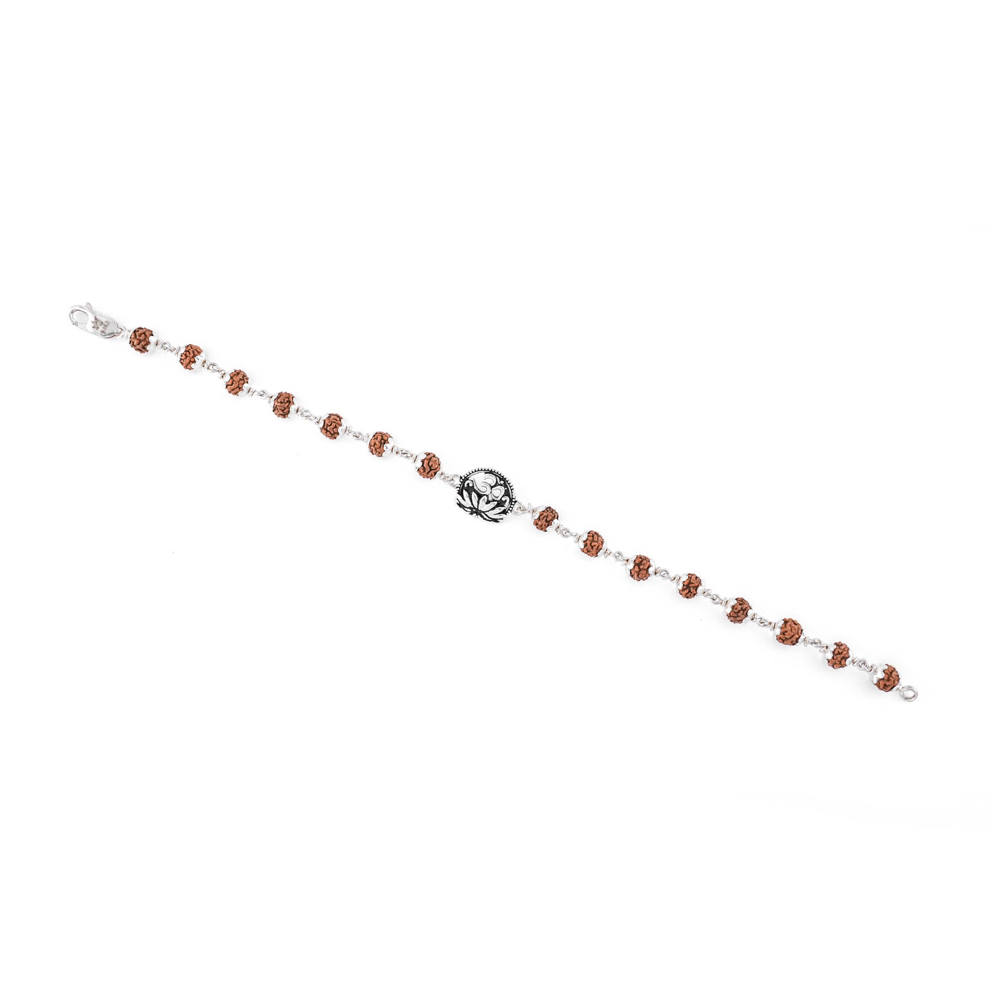 Silver Rakhi with Om and Lotus Flower and Single Line Rudraksha for Men