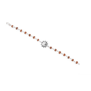 Rudraksha silver bracelet with Om in Pointed Circle single line