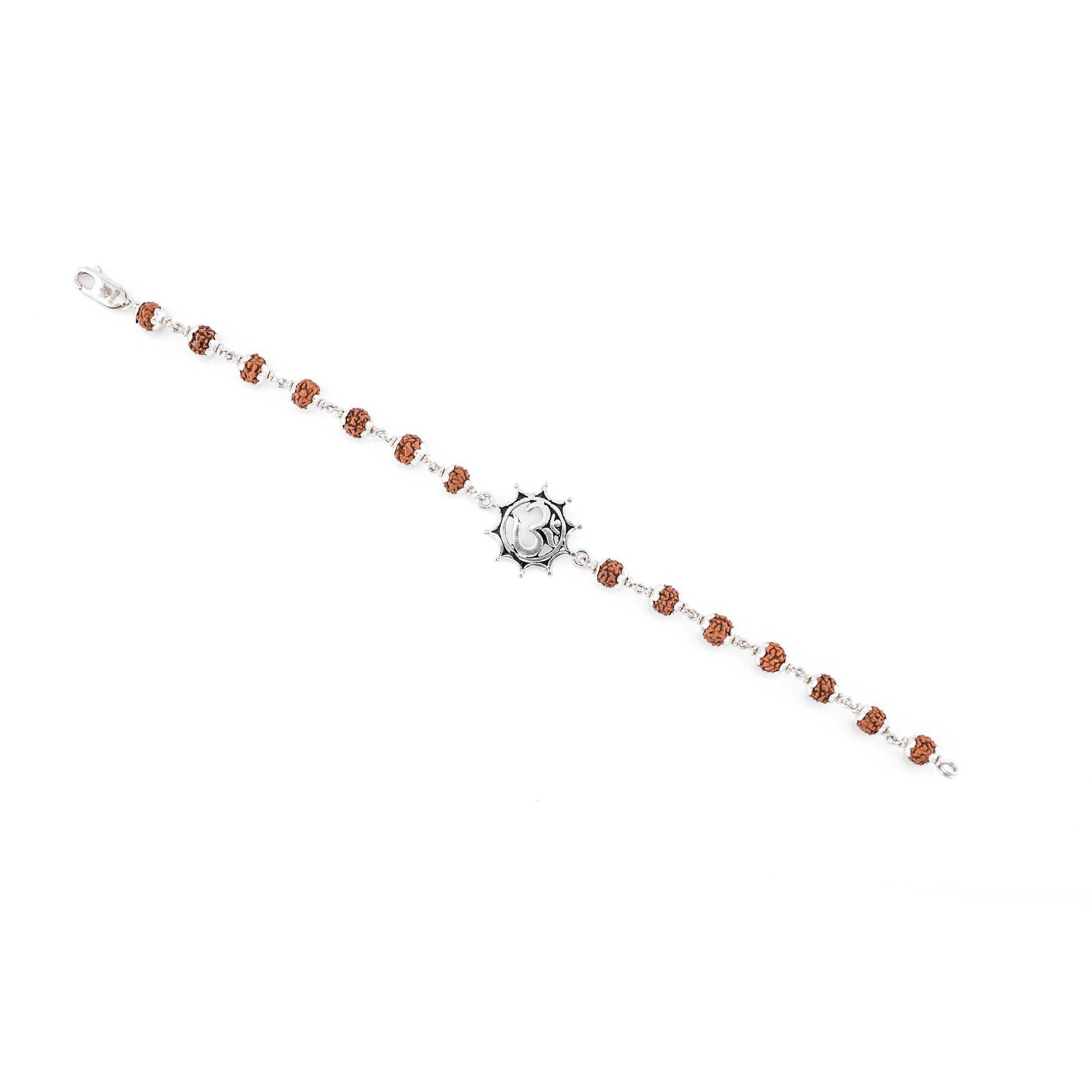Rudraksha silver bracelet with Om in Pointed Circle single line