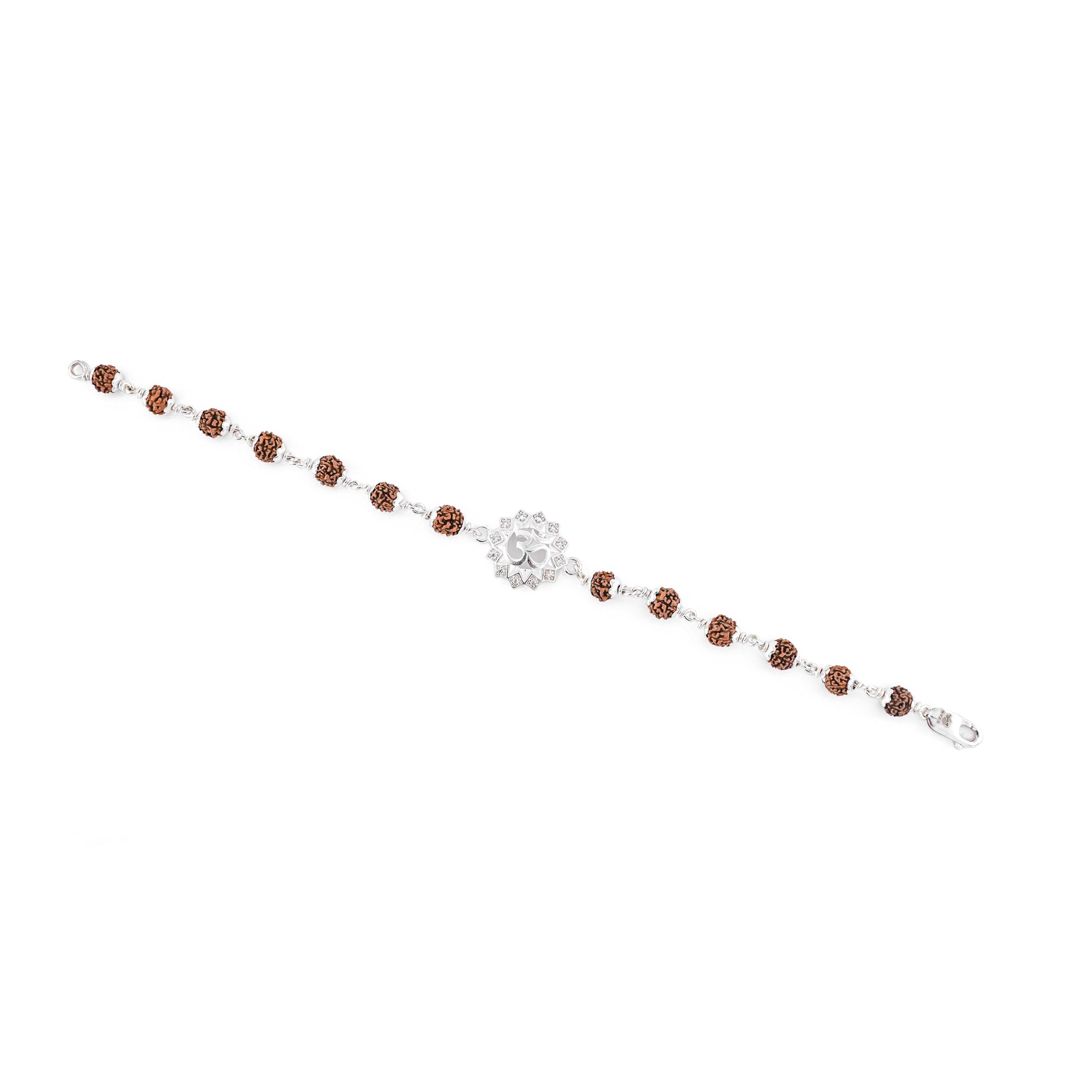 Rudraksha silver bracelet with Om in a concave sphere single line