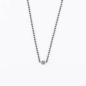 Black Beads Mangal Sutra with Beaded Silver Circular Pendant for Women